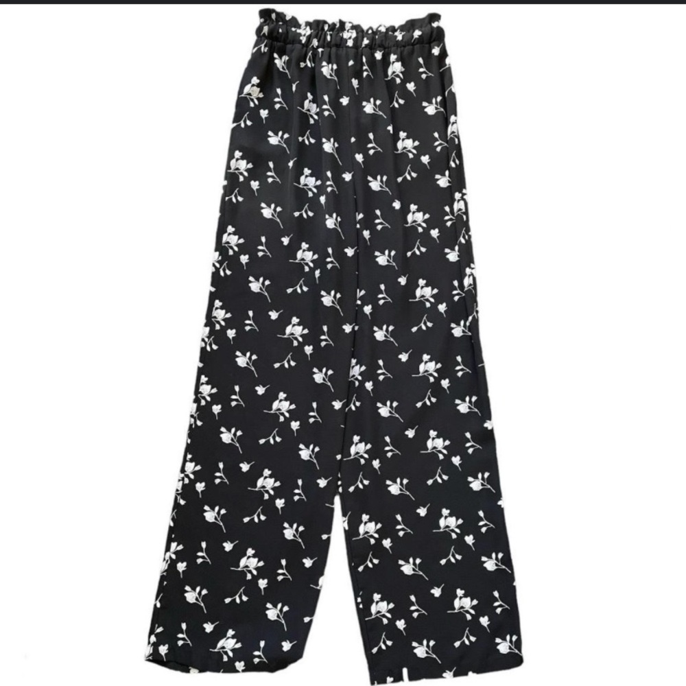 Xhilaration Pants Womens  Black Floral Wide Leg Drawstring Elastic Waist